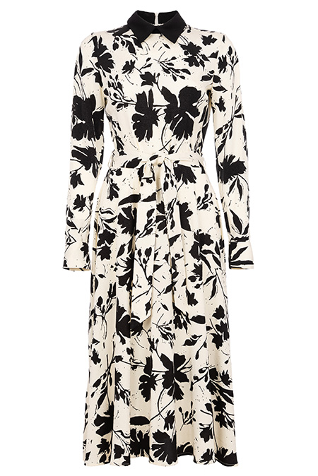 Midi haljina u dezenu sa pojasom i kontrastnom kragnom Tiffany Production